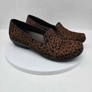 Dansko Olivia Leather Cheetah Print Slip on Loafer Shoes Brown Black 39 US 8.5-9